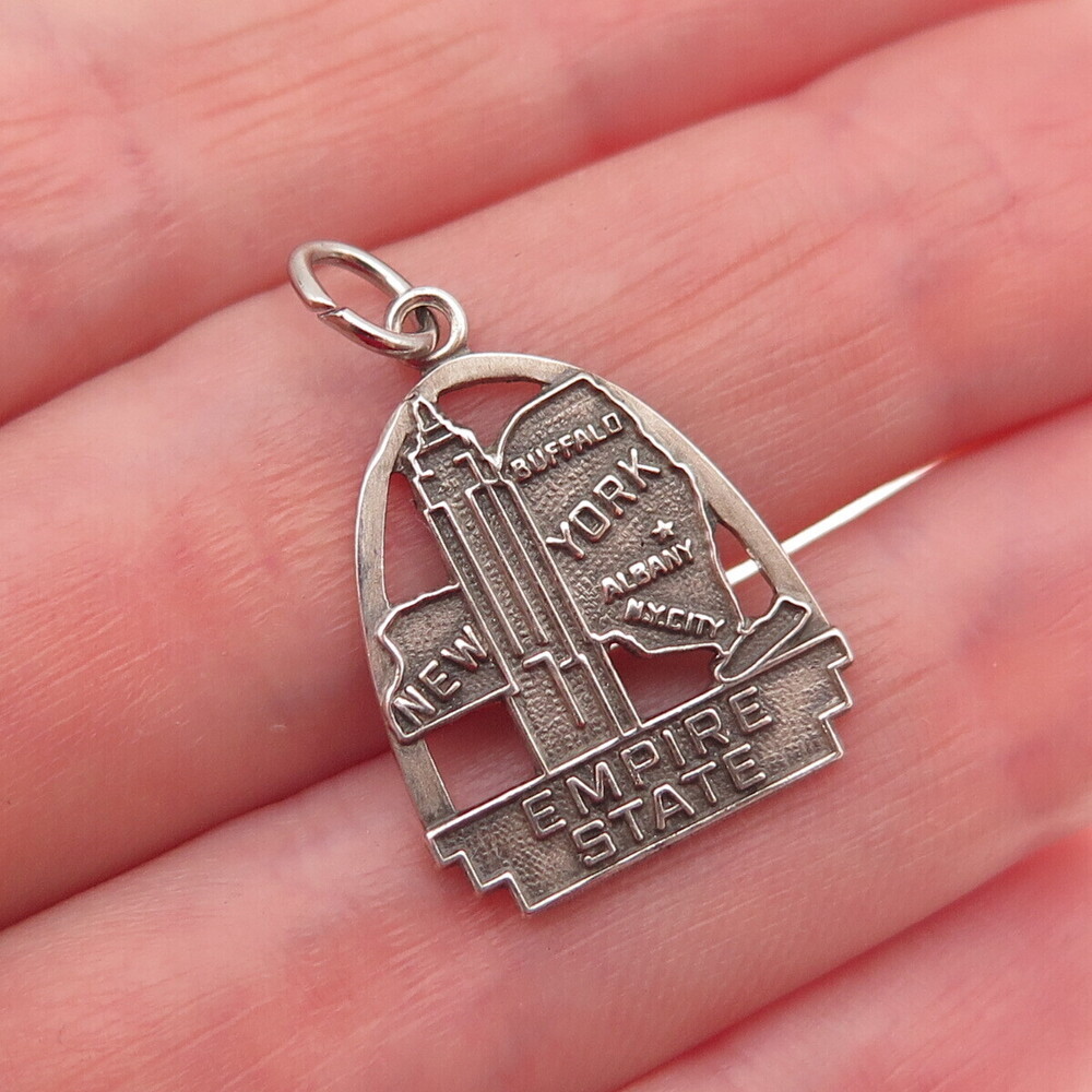 Fort Inc. 925 Sterling Silver Vintage Empire State NY Mini Charm Pendant